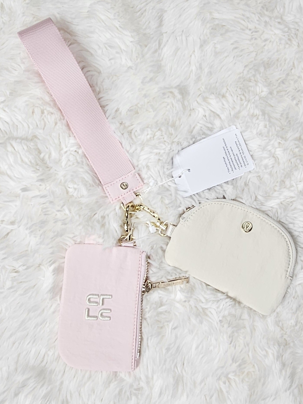 NWT Lululemon Dual Pouch Wristlet *Stack - Pink Pastel / Bone (Gold Hardware)